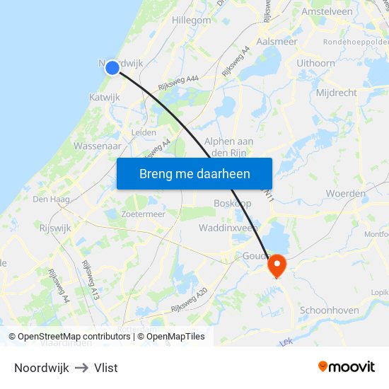 Noordwijk to Vlist map