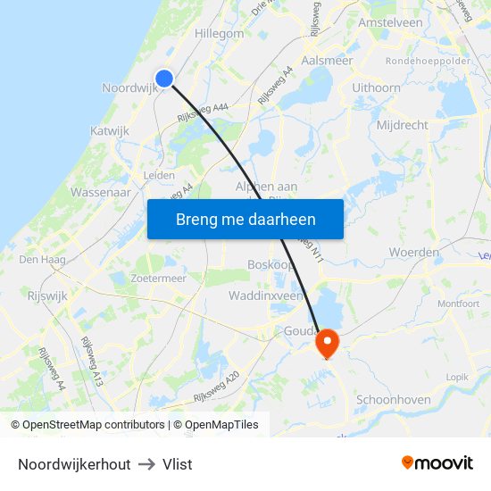 Noordwijkerhout to Vlist map