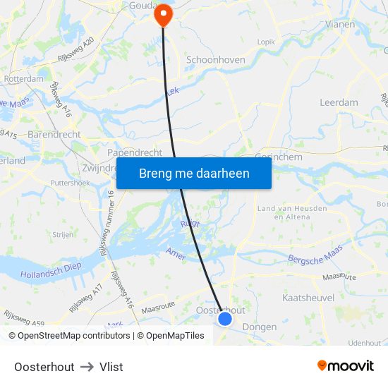 Oosterhout to Vlist map