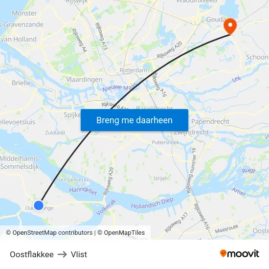 Oostflakkee to Vlist map