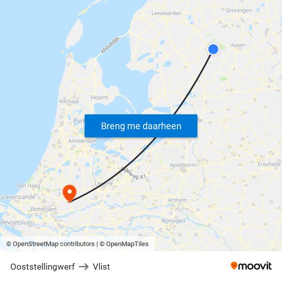 Ooststellingwerf to Vlist map