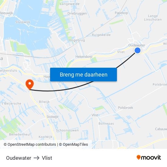 Oudewater to Vlist map