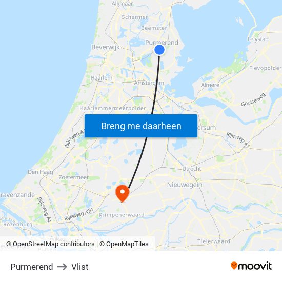 Purmerend to Vlist map