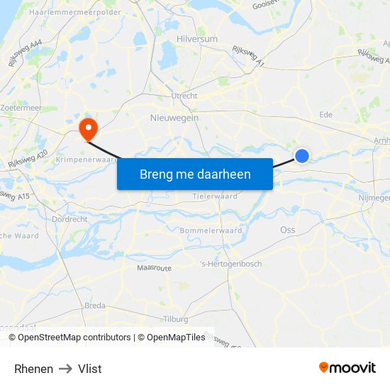 Rhenen to Vlist map