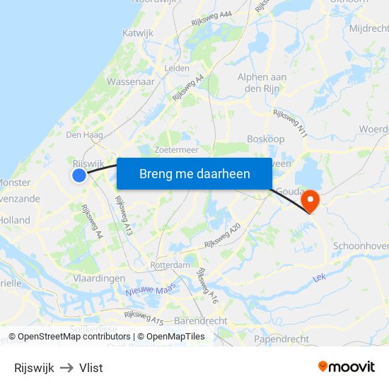 Rijswijk to Vlist map
