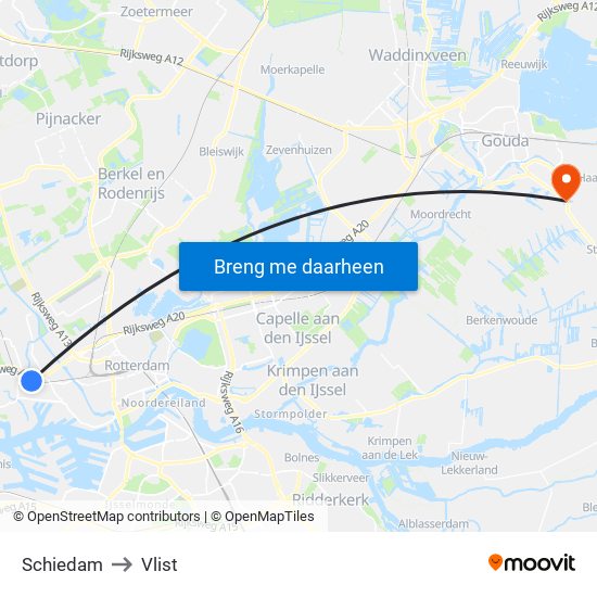 Schiedam to Vlist map