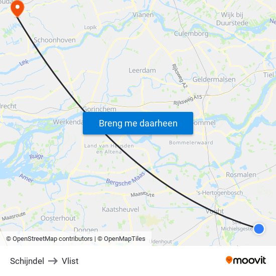 Schijndel to Vlist map