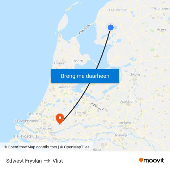 Sdwest Fryslân to Vlist map
