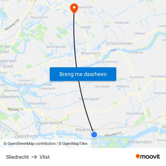Sliedrecht to Vlist map