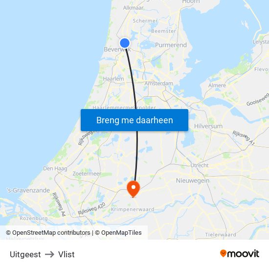 Uitgeest to Vlist map