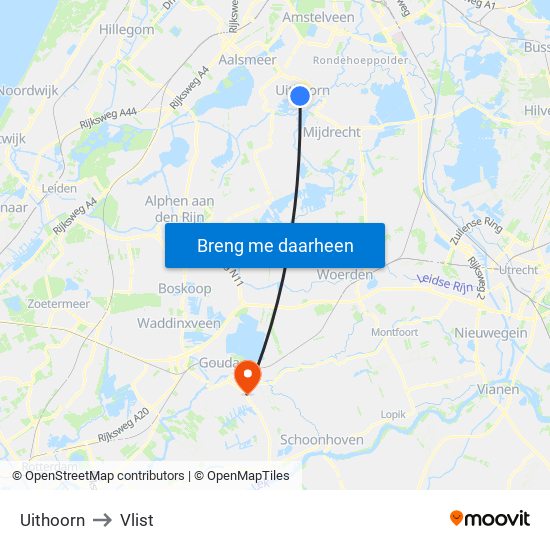 Uithoorn to Vlist map