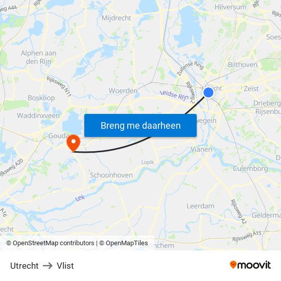 Utrecht to Vlist map