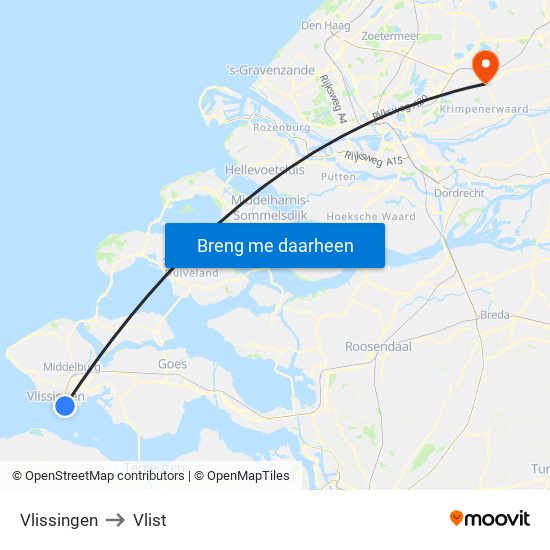 Vlissingen to Vlist map