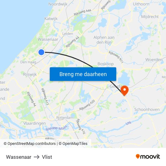 Wassenaar to Vlist map