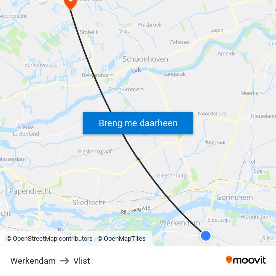 Werkendam to Vlist map