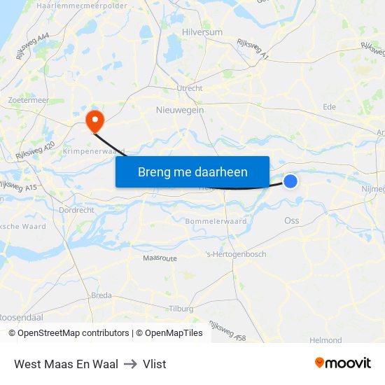 West Maas En Waal to Vlist map