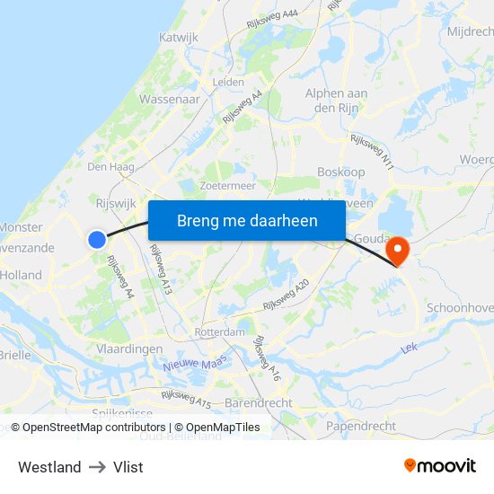 Westland to Vlist map