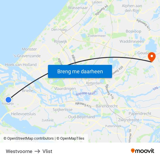 Westvoorne to Vlist map