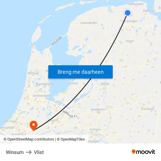Winsum to Vlist map