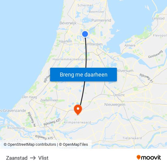 Zaanstad to Vlist map