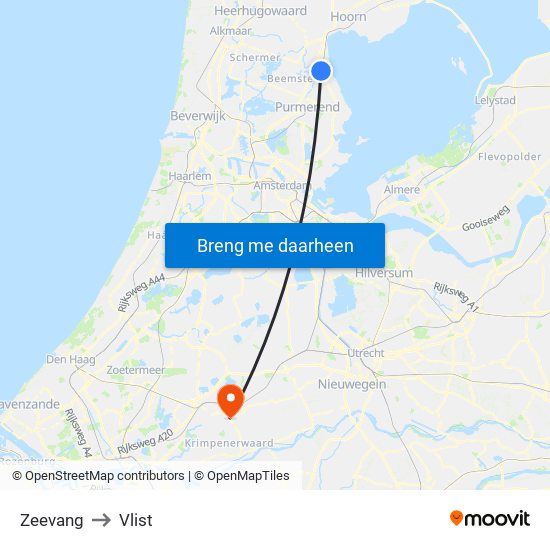 Zeevang to Vlist map