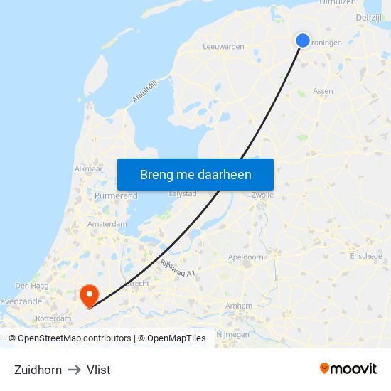 Zuidhorn to Vlist map