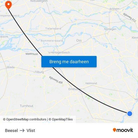 Beesel to Vlist map