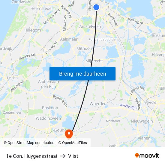 1e Con. Huygensstraat to Vlist map