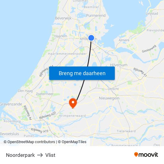 Noorderpark to Vlist map
