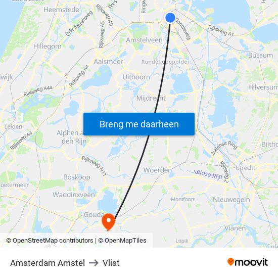 Amsterdam Amstel to Vlist map