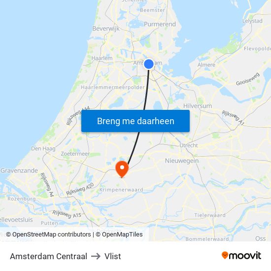 Amsterdam Centraal to Vlist map