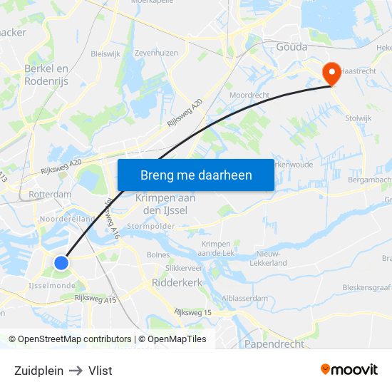 Zuidplein to Vlist map