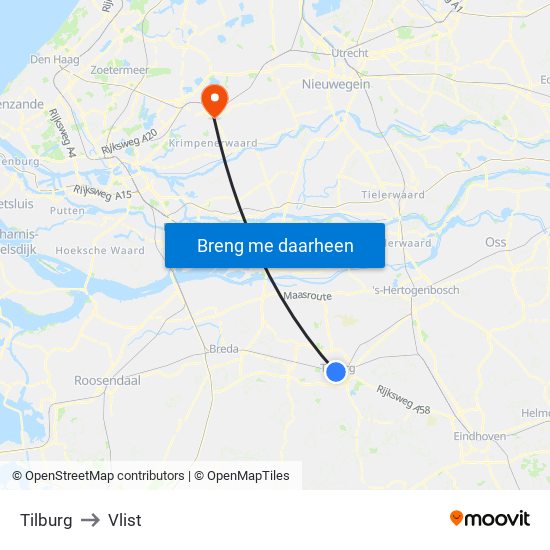 Tilburg to Vlist map