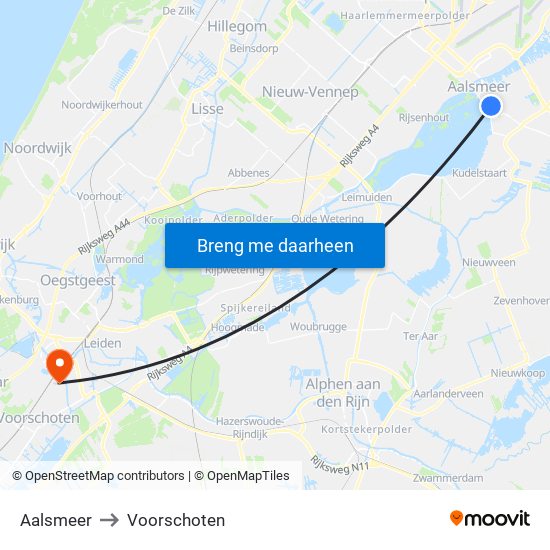 Aalsmeer to Voorschoten map