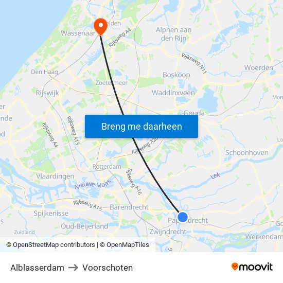 Alblasserdam to Voorschoten map