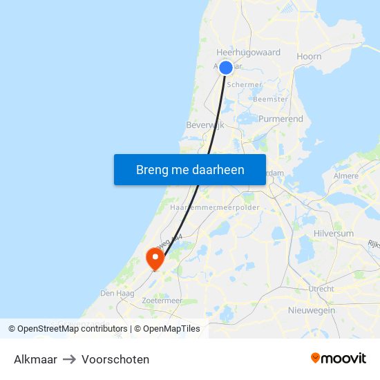 Alkmaar to Voorschoten map