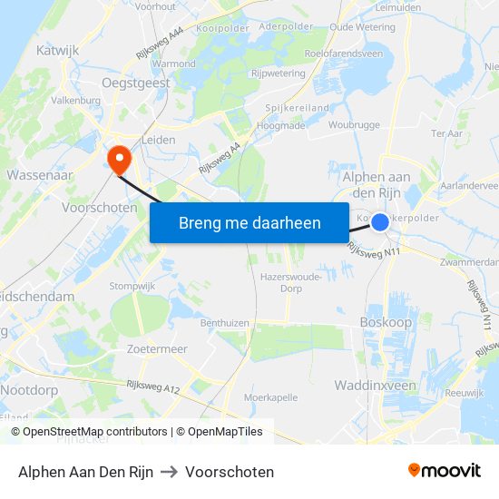 Alphen Aan Den Rijn to Voorschoten map