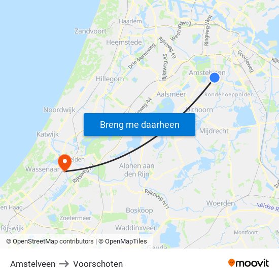 Amstelveen to Voorschoten map