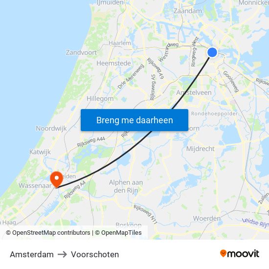 Amsterdam to Voorschoten map