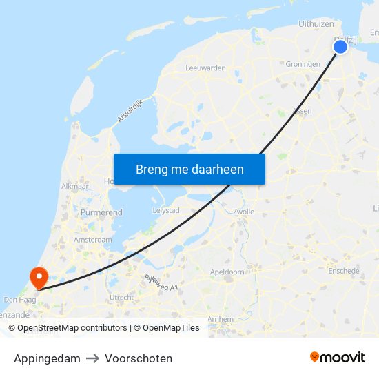 Appingedam to Voorschoten map