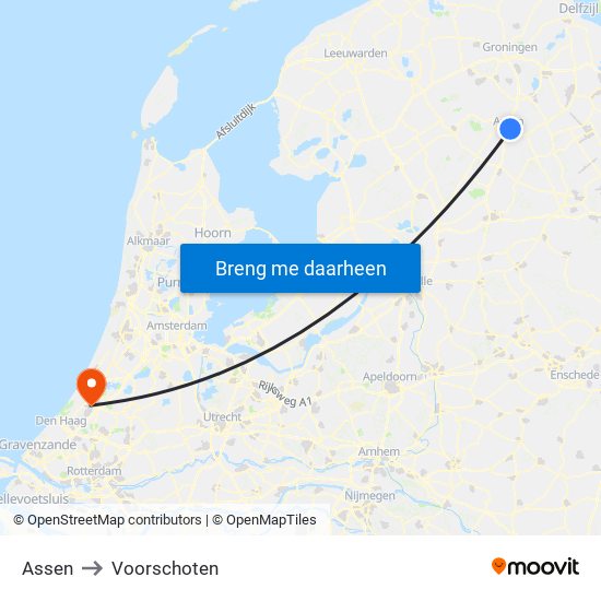 Assen to Voorschoten map