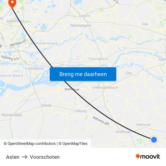 Asten to Voorschoten map