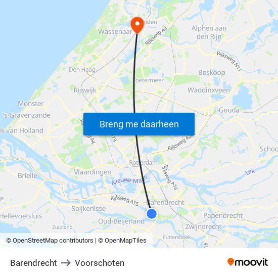 Barendrecht to Voorschoten map