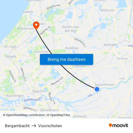 Bergambacht to Voorschoten map