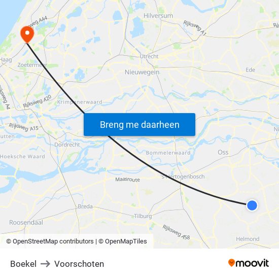 Boekel to Voorschoten map