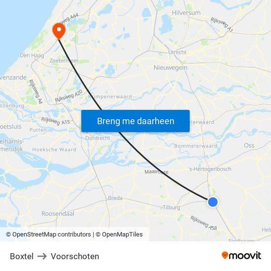 Boxtel to Voorschoten map