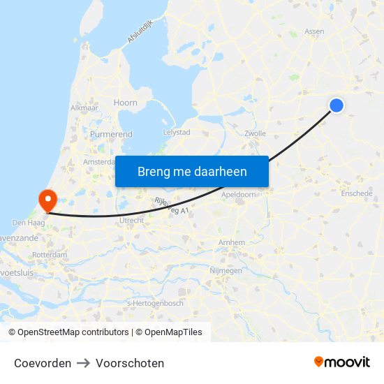 Coevorden to Voorschoten map