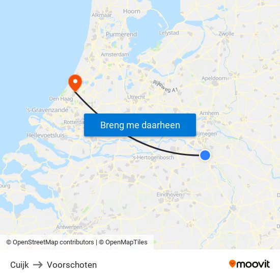 Cuijk to Voorschoten map