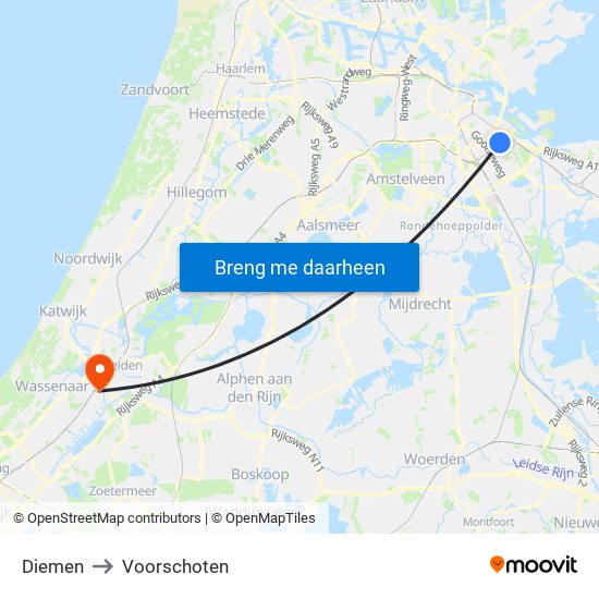 Diemen to Voorschoten map