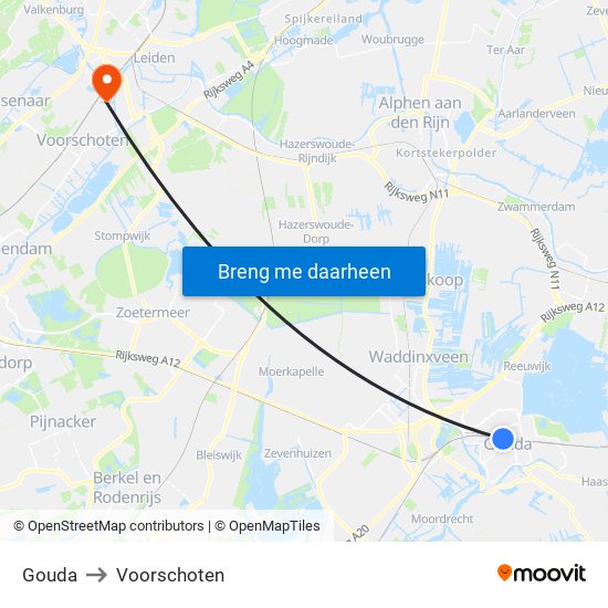 Gouda to Voorschoten map